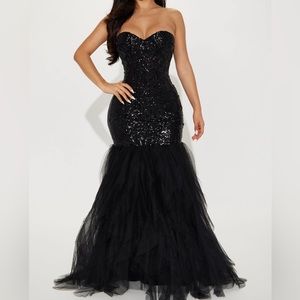 Fashion Nova Grand Entrance Gown Black Sequins Sweetheart XL Wedding Dress Dance
